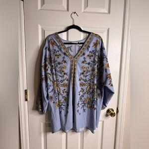 Belle by Kim Gravel Tunic Top Women’s 2X Blue Floral Boho